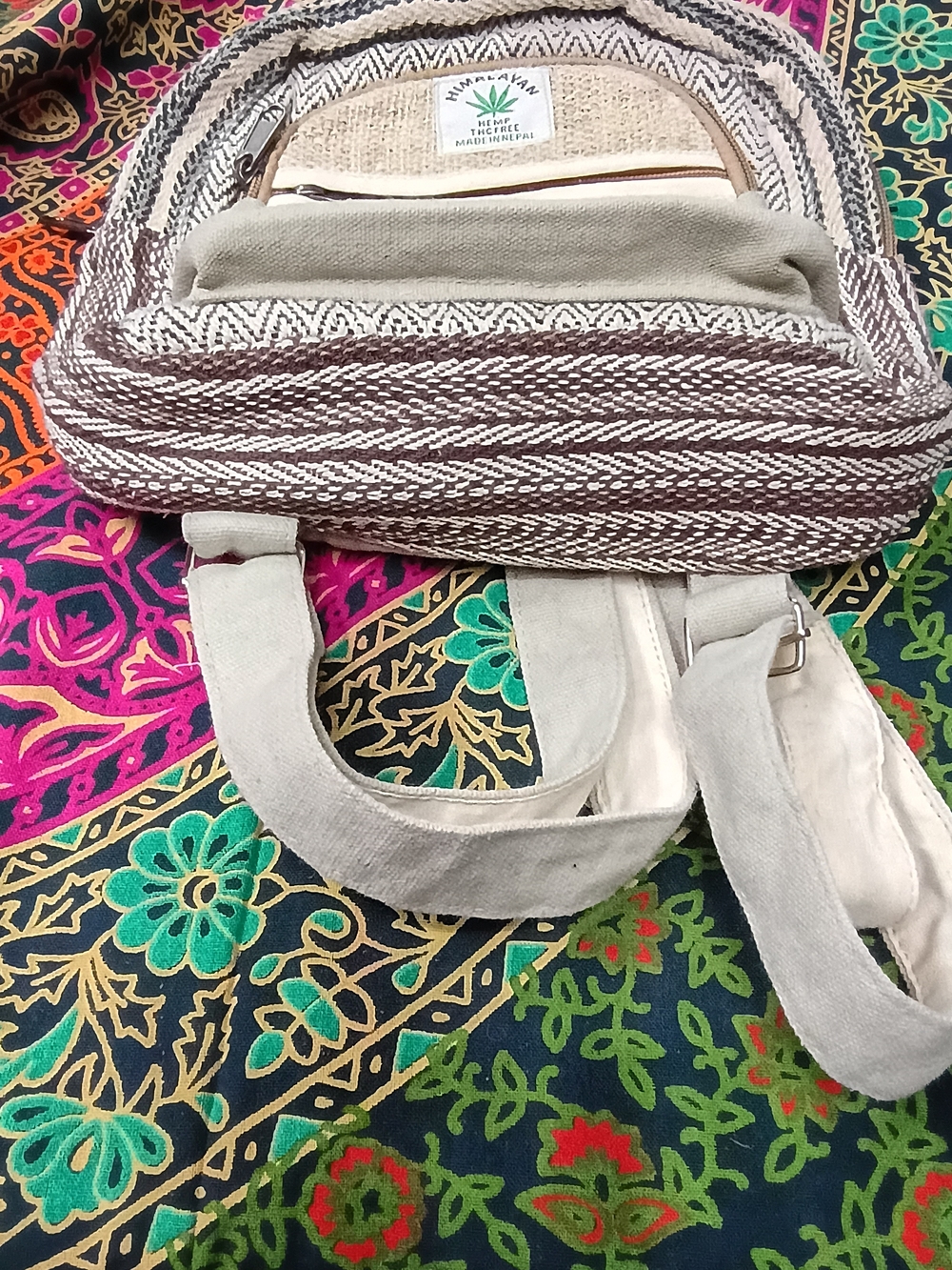 NWOT Himalayan Hemp Skull Patch Mini Backpack - Natural & Brown - Picture 3 of 7